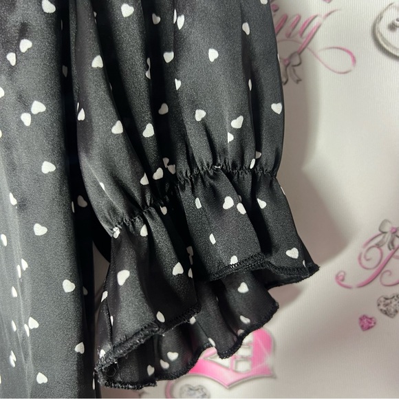 Blousology heart printed polka dot blouse top flowy cute casual black white - Picture 5 of 7